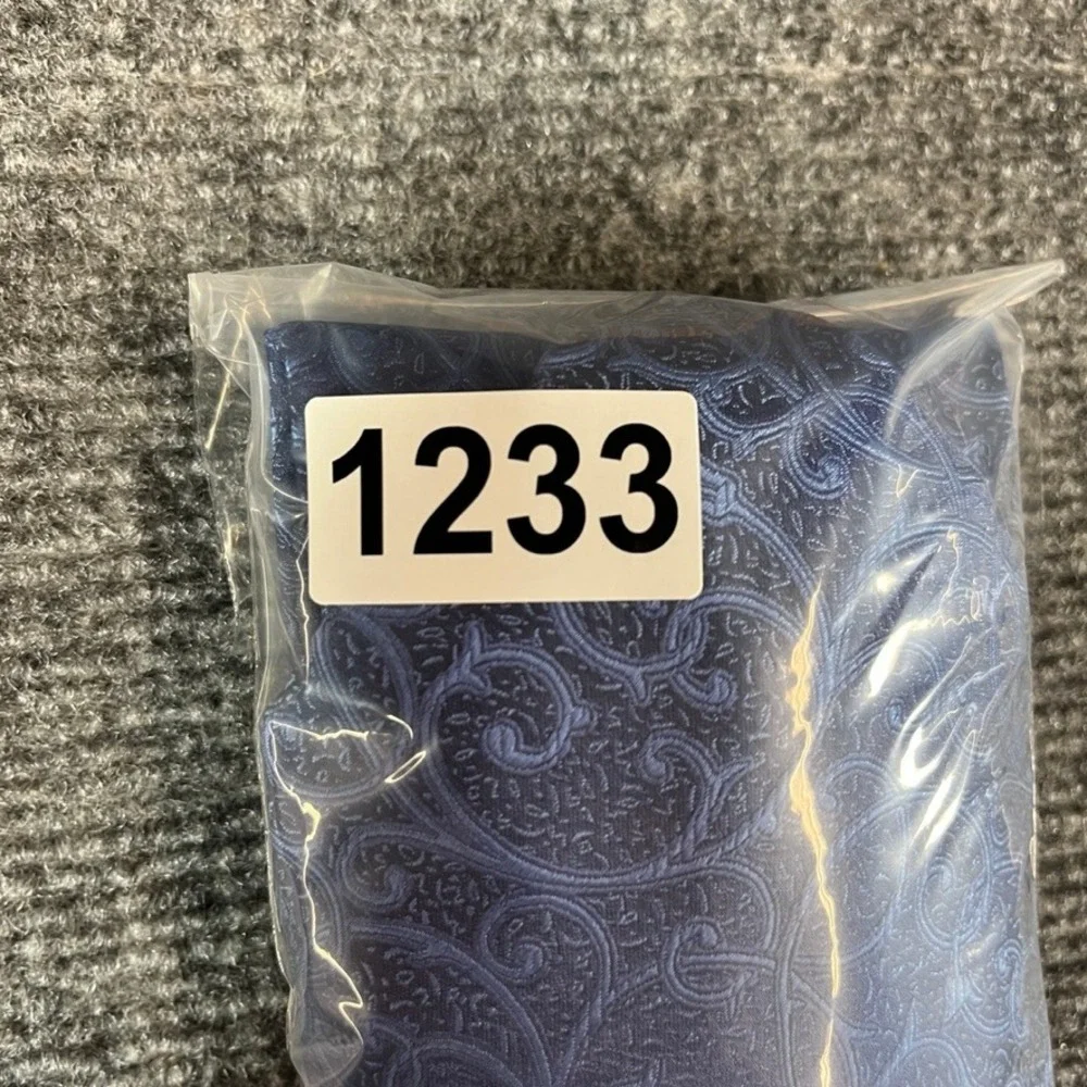 Sean John Mens Silk Necktie Navy Blue Scroll Filigree Jacquard Handmade Tie